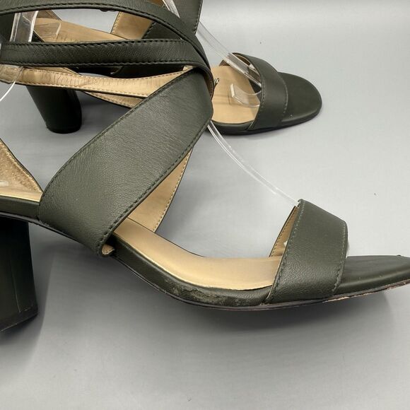 Ann Taylor Women Green Leather Block Heel Buckle Open Toe Sandals Size 7.5 M - Picture 2 of 9